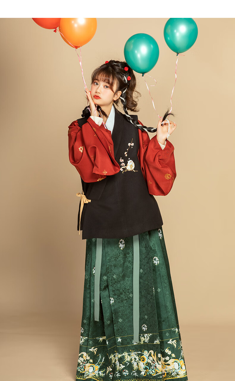 花朝记汉服原创交领比甲交领短袄长短马面汉元素女装肥啾酒红色上衣l