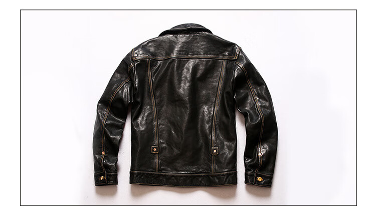 美式牛仔风格褶皱翻领马皮皮衣男士休闲皮夹克货定制款 黑色 m【图片