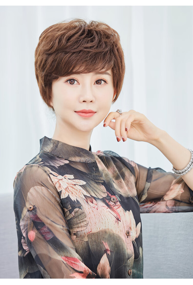 中老年假发 sjzj1002 深棕色【全真发-手织递针大头皮】手工造型