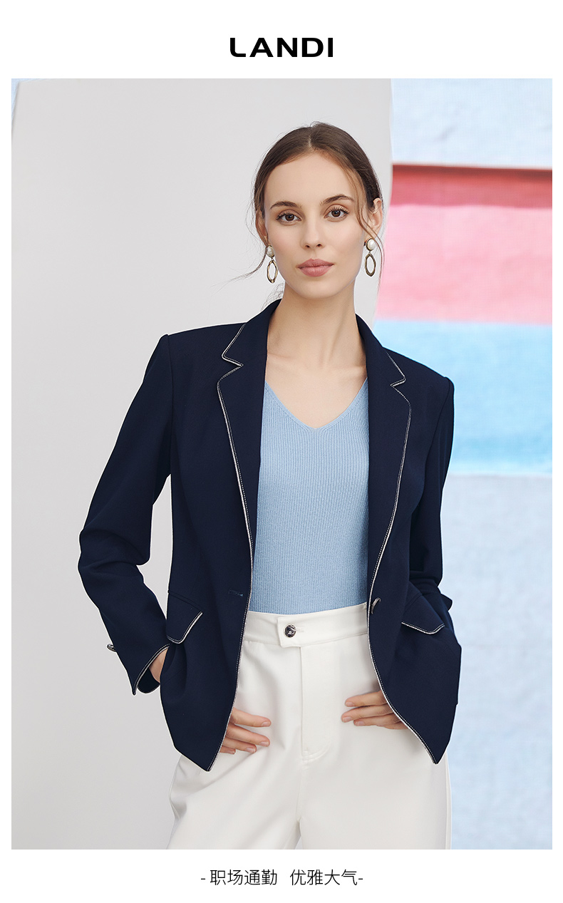 商场同款landi蓝地2021春季新款撞色明线西装女设计感套装西服外套