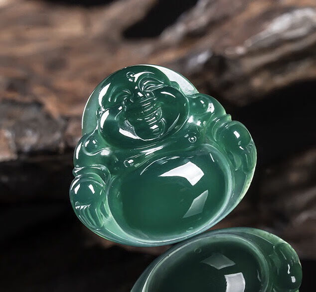 天然翡翠老坑好种冰润蓝水佛公吊坠种好水足雕工精致笑佛