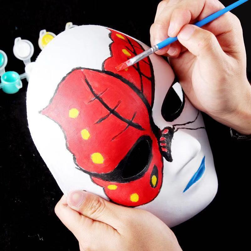 万圣节面具幼儿园手工纸浆京剧脸谱面具白儿童空白绘画手绘小马勺 全