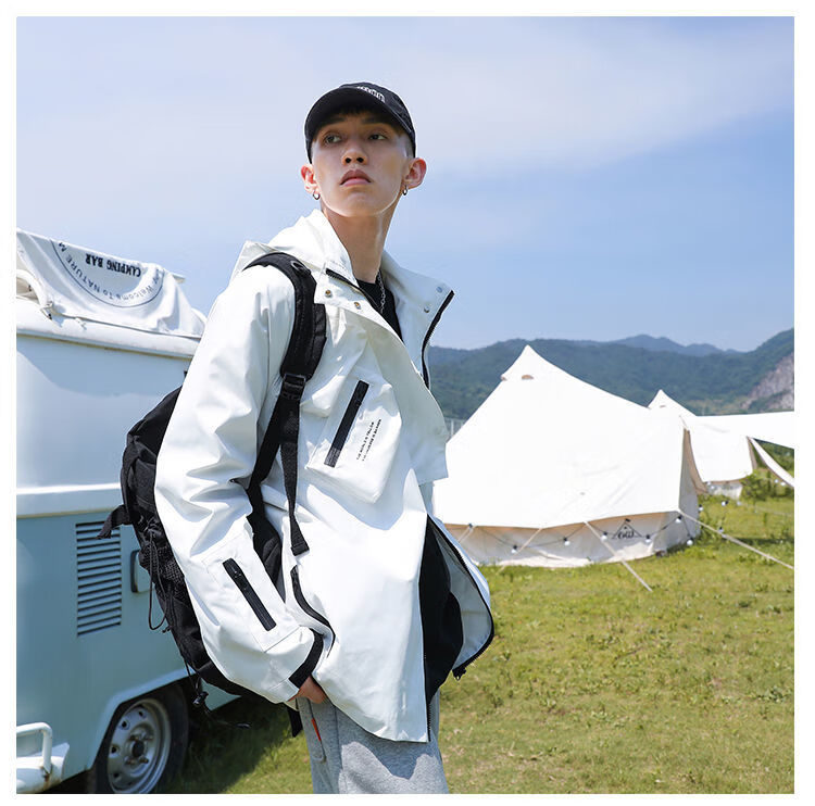 aex自营【官方旗舰】胖子日系机能风工装外套男士套装冲锋衣宽松秋装