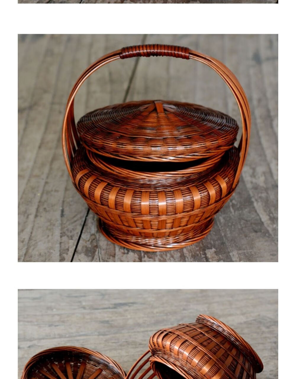 潮汕拜神手提篮结婚喜庆拜拜竹篮带盖水果篮竹编放装鸡蛋的竹篮子小号