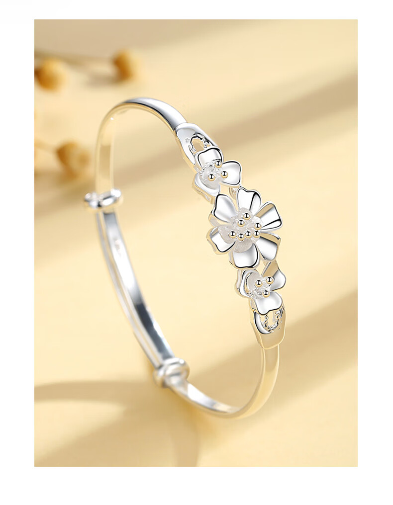 卓尔琪三生花银手镯女三生三世999足银镯子轻奢小众精致时尚年轻款