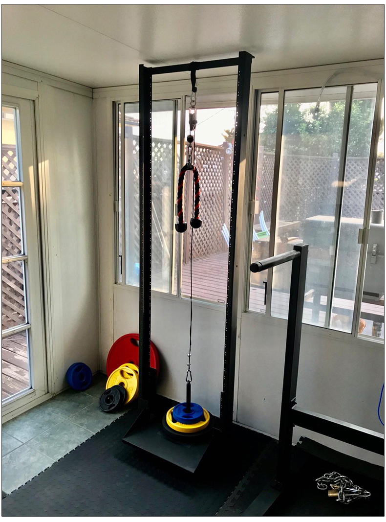 杠铃片托盘品牌: 酷乐菲 商品名称:高位下拉大飞鸟滑轮钢丝绳自制家庭