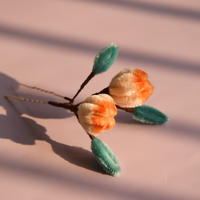 簪子发钗可爱花朵发钗头饰汉服过新年配饰 粉色多朵花一支(此批粉偏深