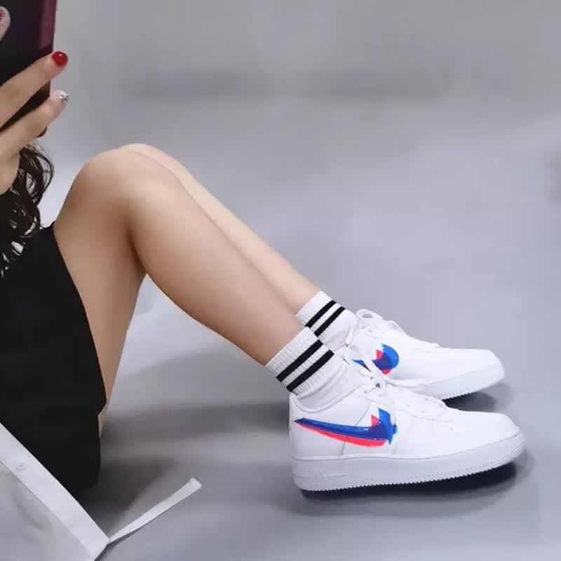 【泫雅同款】耐克nike air force1 af1空军一号四钩白蓝裸眼3d南海岸