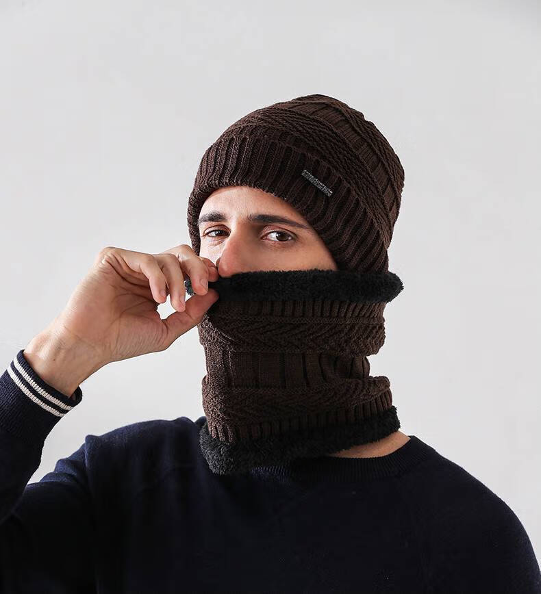 针织帽冬季骑车加绒加厚护耳毛线帽子套头套装男秋冬冷帽户外防风保暖