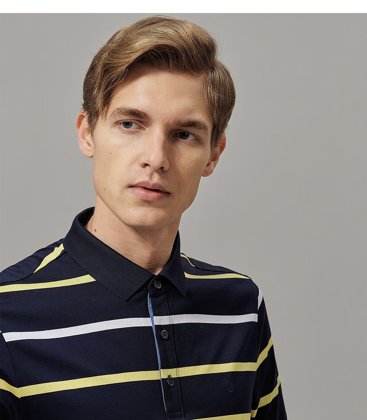 金利来奥特莱斯男装春夏季柔软舒适条纹时尚商务翻领男士短袖t恤【奥