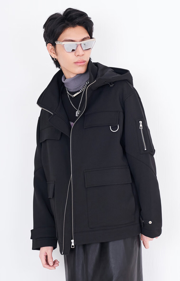 trendiano潮牌2021新款春季男装夹克连帽拉链工装外套3nc1090200 深灰