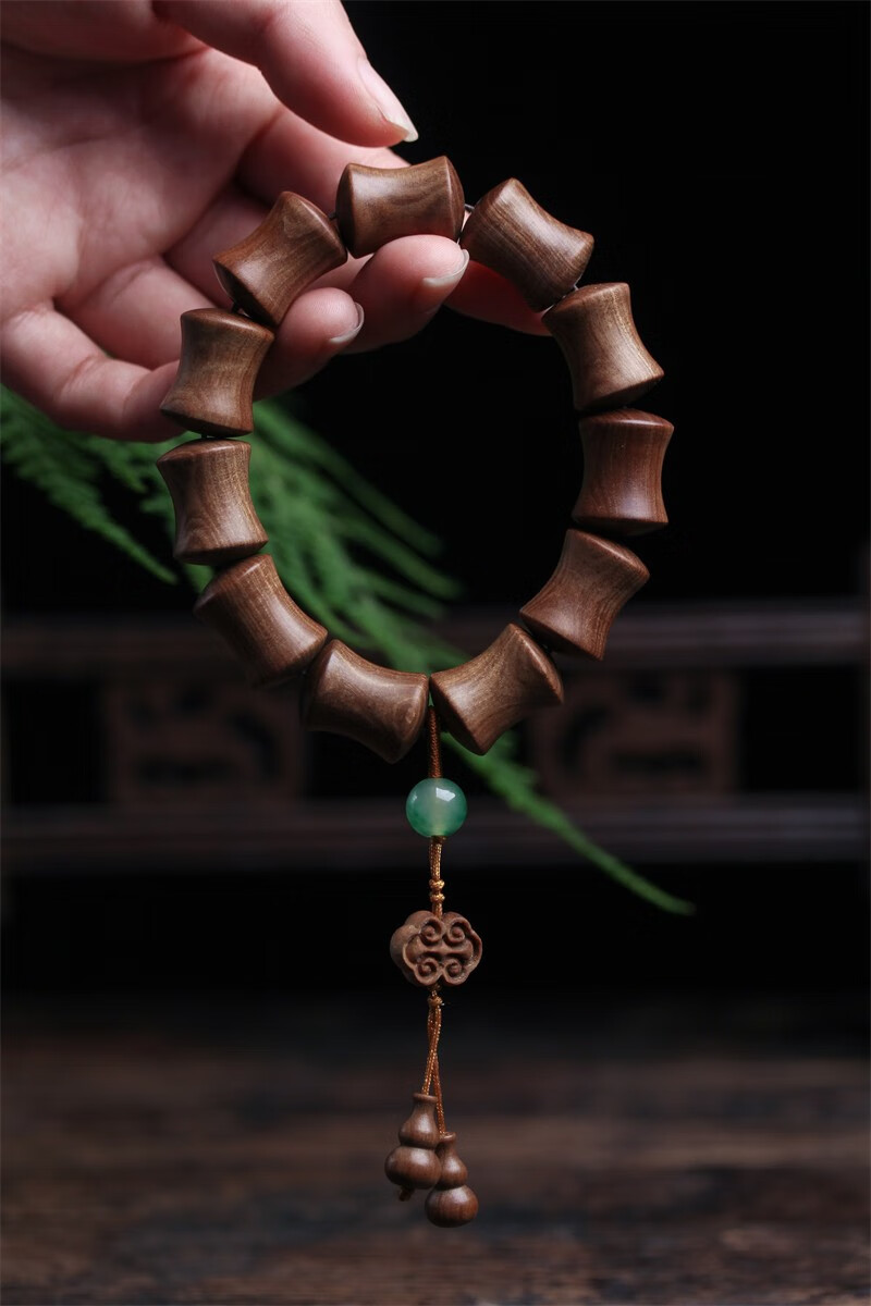 珠缘景翠印度老山檀香竹节手串男士节节高升黑肉老料檀香木文玩佛珠