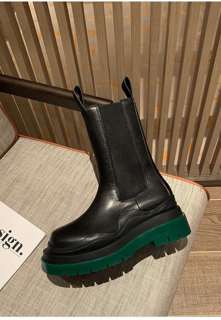 bv马丁靴男女情侣鞋厚底英伦风mona同款切尔西短大码靴子ins 白色紫底