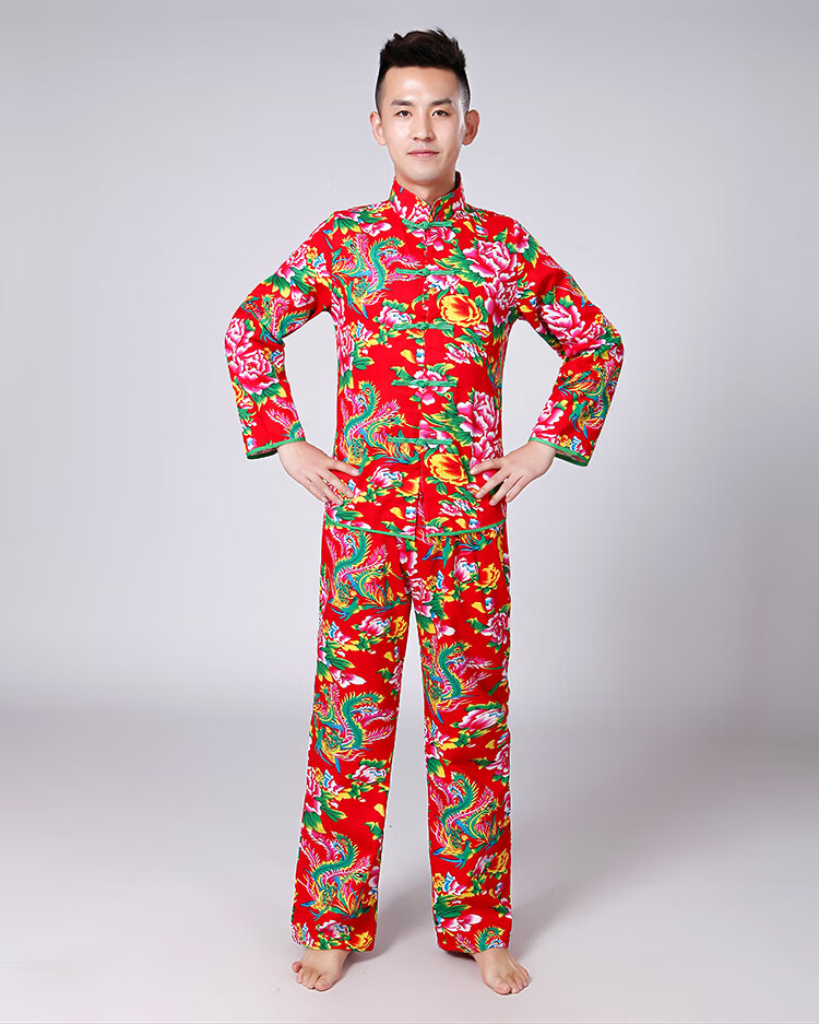东北大秧歌服装大花布衣服秧歌服腰鼓演服新款纯棉男女农家乐长短袖