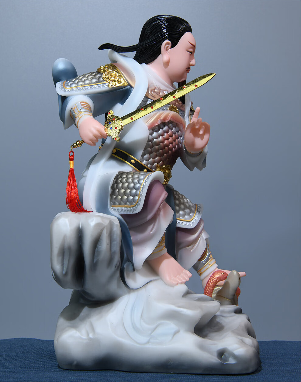 益心阁 真武大帝神像汉白玉武当山玄武祖师爷道教玄天上帝摆件 16寸高