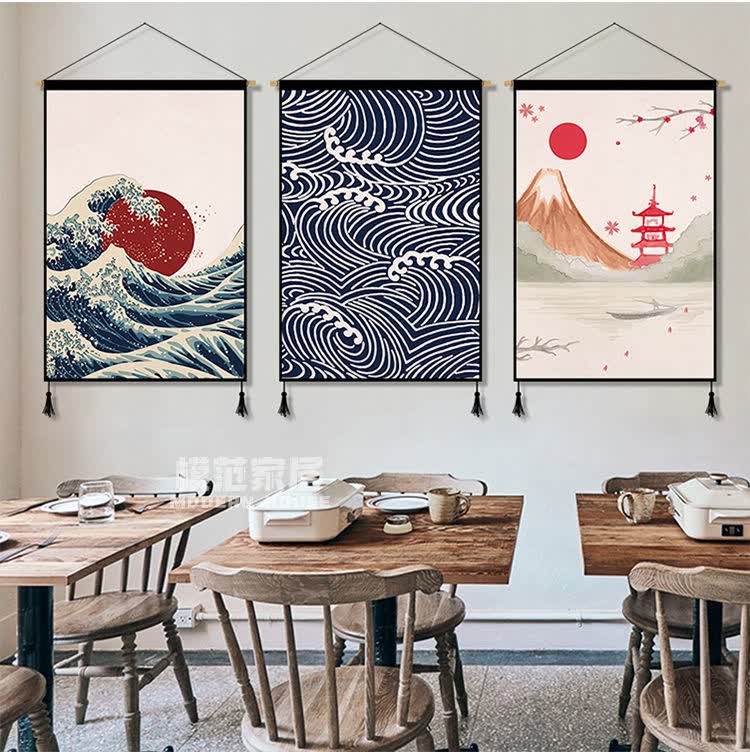 日式浮世绘布艺挂画背景墙餐厅书房挂布电表箱遮挡布挂毯报福招财猫宽