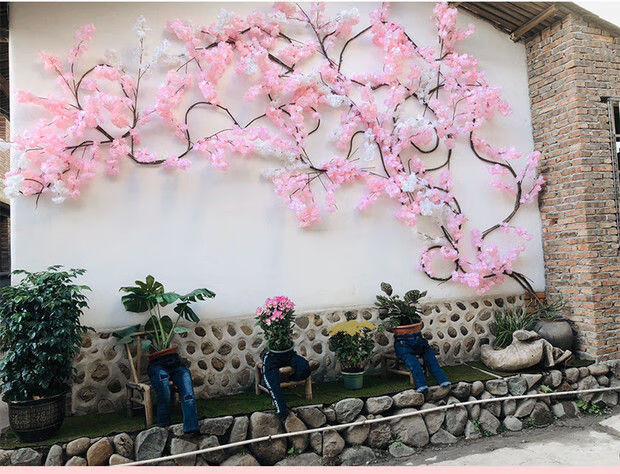 仿真樱花树桃花枝婚礼藤条室内墙面装饰塑料绢花客厅摆件吊顶假花粉色