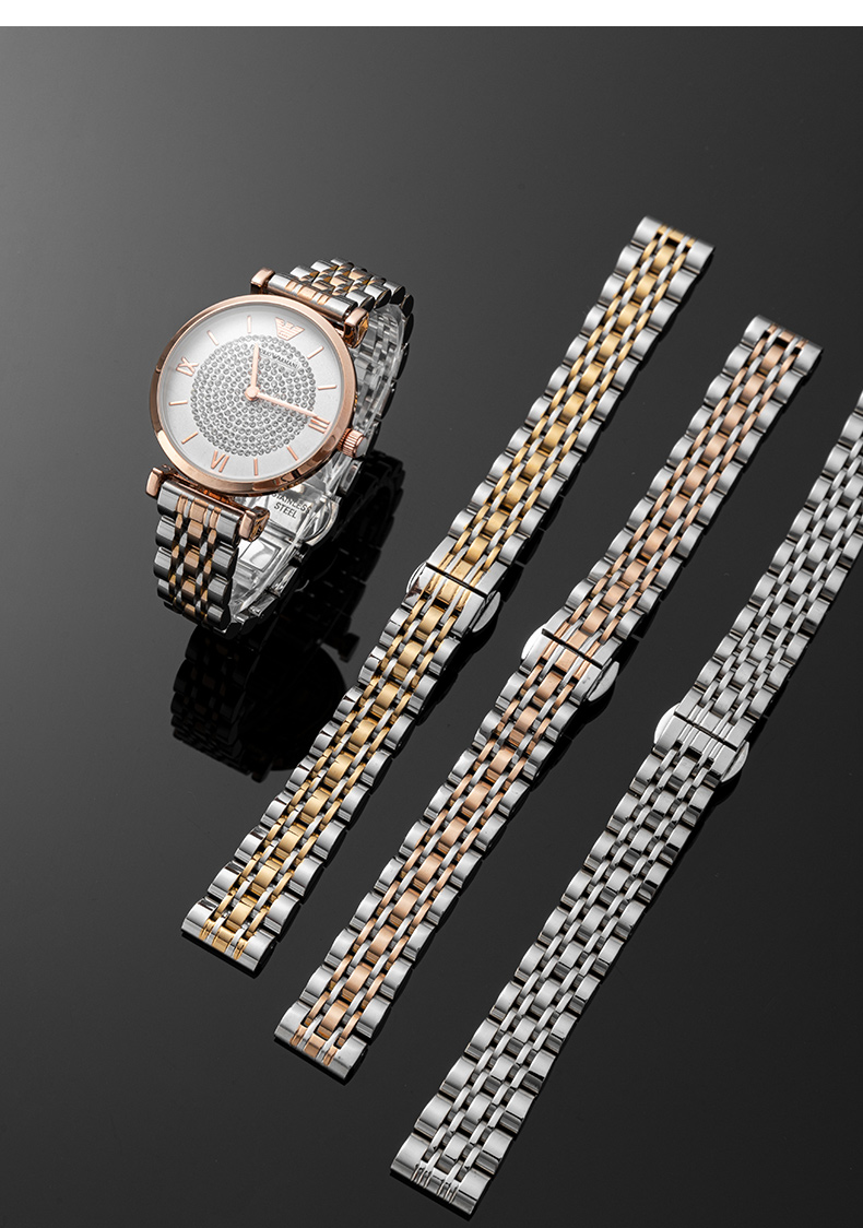 阿玛尼表带手表带 钢带男适用表链女金属ar1926ar60007满天星 银色