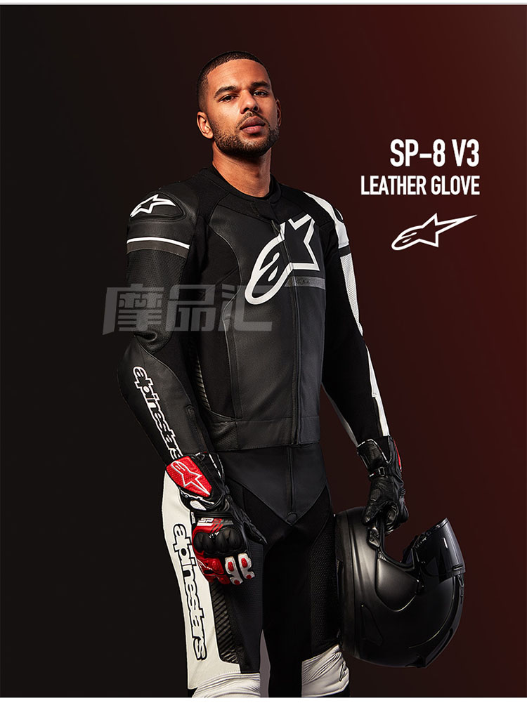 Alpinestars SP-8 V3 A-Star Motorcycle Gloves Racing Road Crash-Resistant Rider Leather Gloves Black White Bright Red XXL 4