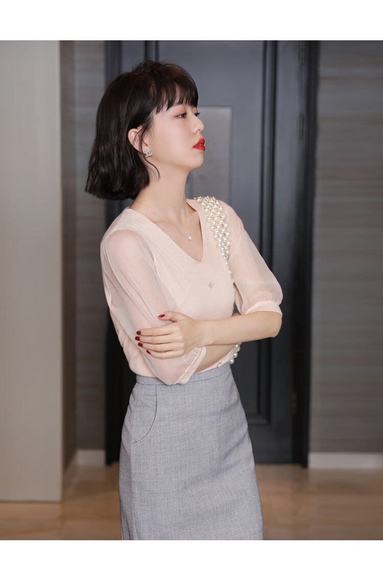 质量】2021夏装新款貌美又减龄泡泡袖短袖针织衫上衣al1860衣梦熙剪尘