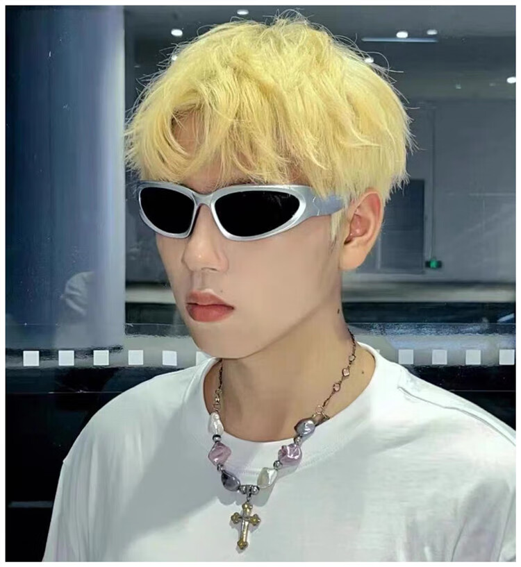 韩版个性镭射男辣妹高级感银色墨镜y2k凹造型街头炫酷女 银框水银片
