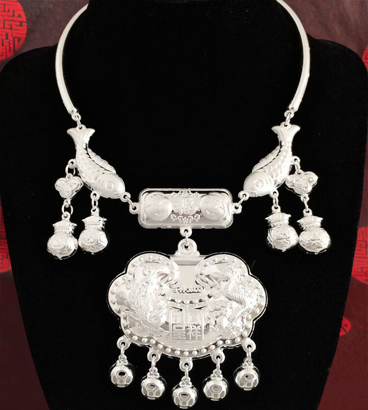 s999项圈银锁宝宝婴儿周岁足银套锁颈圈长命锁满月百岁礼盒 99g百家保