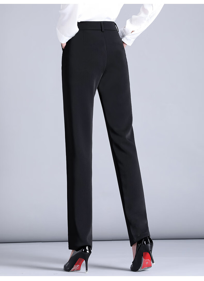 浪莎直筒西裤女职业2021春夏新款高腰宽松西装裤黑色工装显瘦休闲裤子