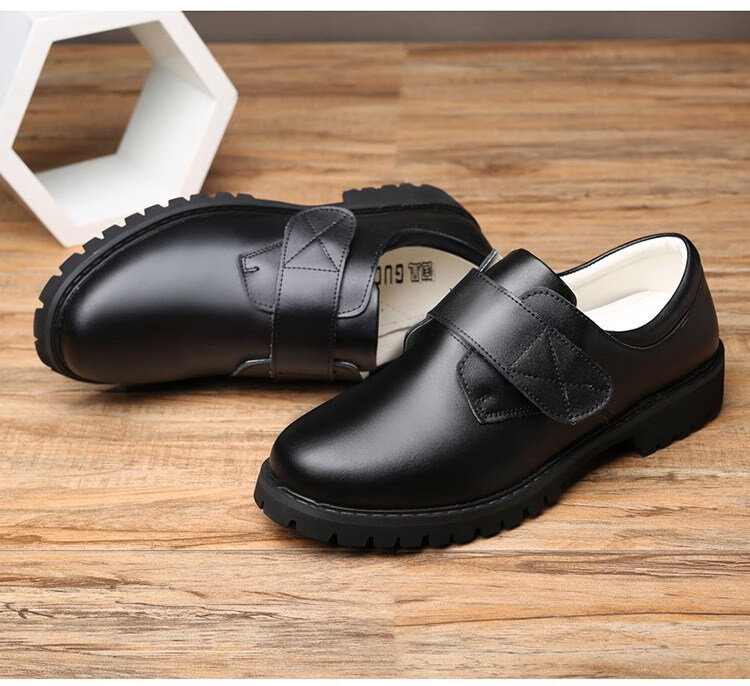 圆头初中高中深圳礼服演出男生青少年大童秋 魔术贴款(中学生皮鞋) 38