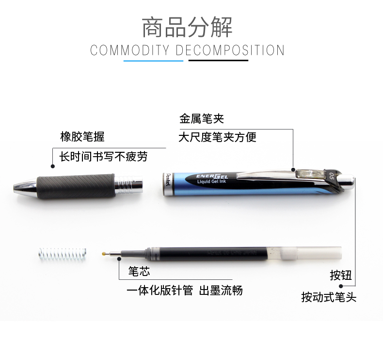 bln75限定款考试中性笔速干左手按动笔05mm笔芯左撇子专用笔黄条纹
