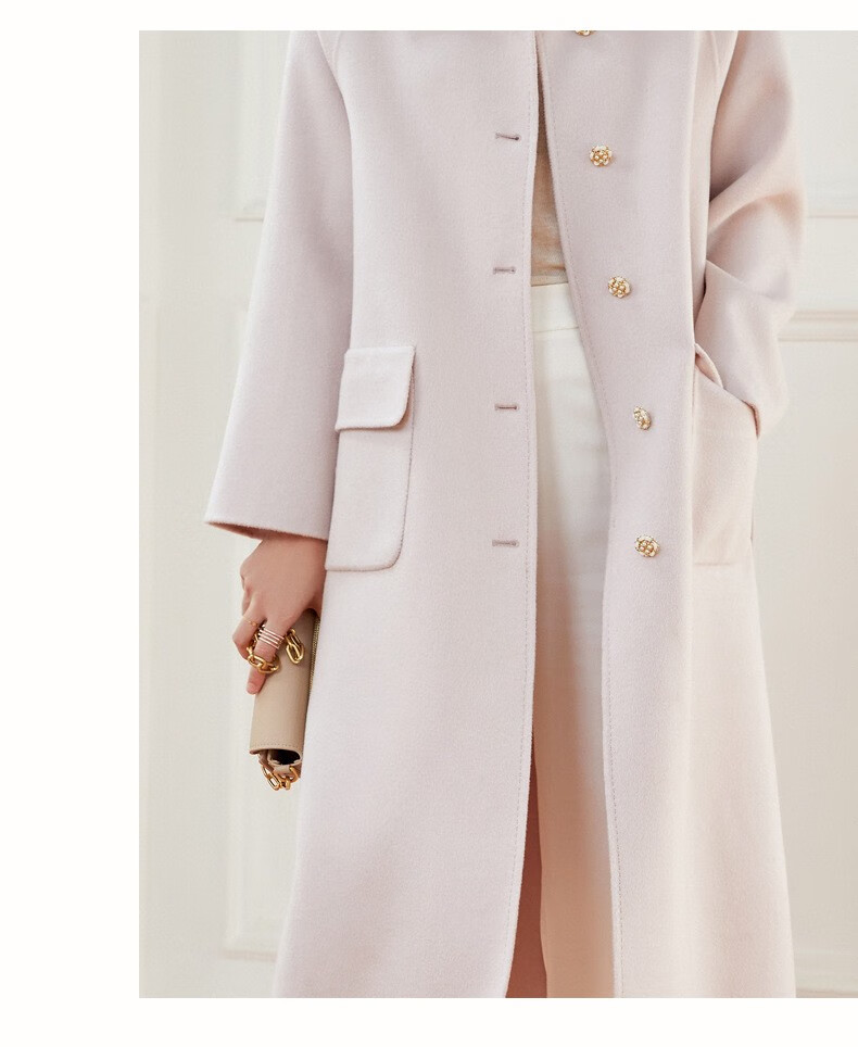 萨蒙路易品牌长款毛呢大衣女2022年秋冬新款羊毛呢子外套 藕荷色 xl