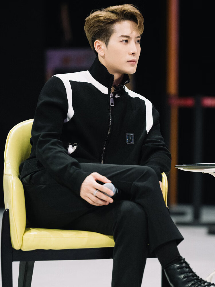 冬季定制款黑怕女孩王嘉尔同款衣服黑白拼色拉链夹克外套男女嘻哈潮牌