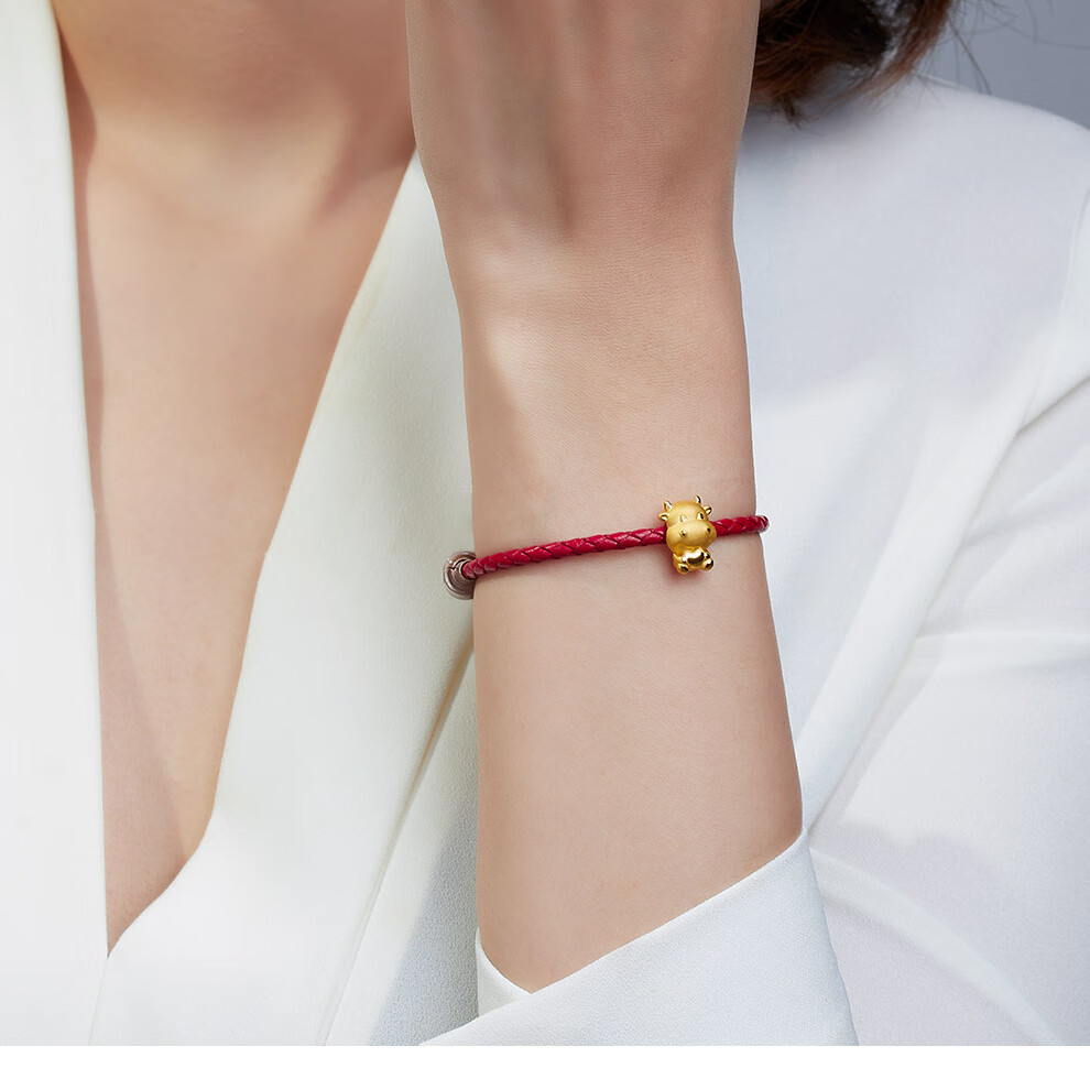七夕礼物周百福黄金转运珠金牛手链女款3d硬金足金手链生肖牛手串宝宝