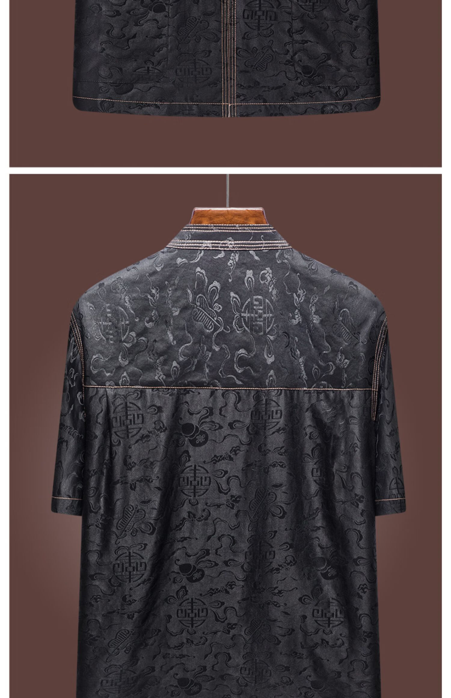 君子企鹅高端重磅香云纱男装夏季短袖衬衫真丝桑蚕丝上衣丝绸礼服中式