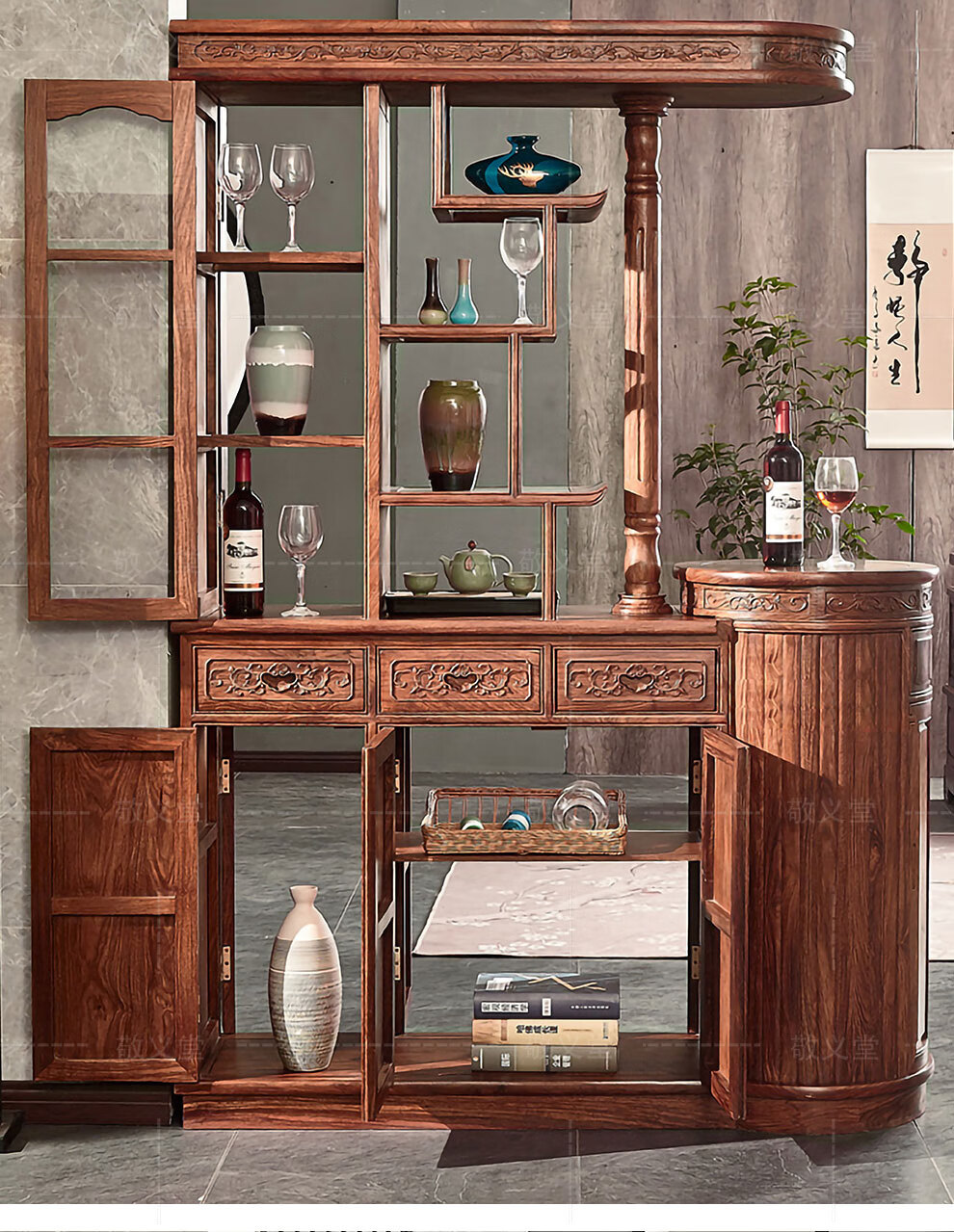 敬义堂 红木家具非洲花梨(学名:刺猬紫檀)隔厅柜间厅柜 实木酒柜酒柜