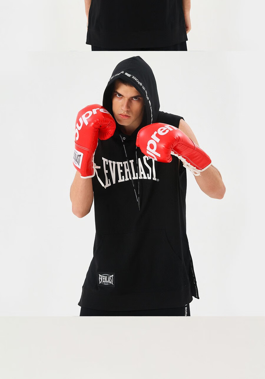 everlast拳击运动带帽背心户外健身训练专用短袖男士新款休闲服s