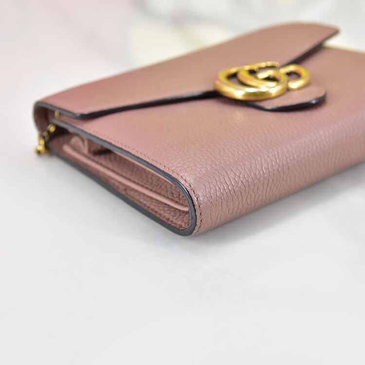 二手9成新古驰gucci荔枝纹牛皮裸粉色ggmarmont系列woc链条包单肩斜