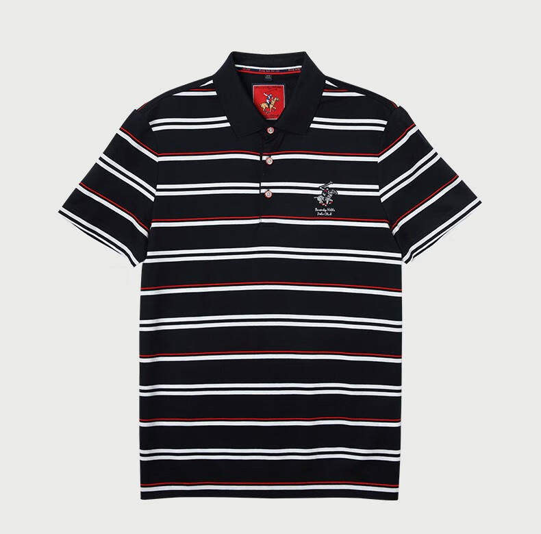 比华利保罗春夏短袖polo衫男休闲条纹薄款翻领男式上衣 红色 170/92a