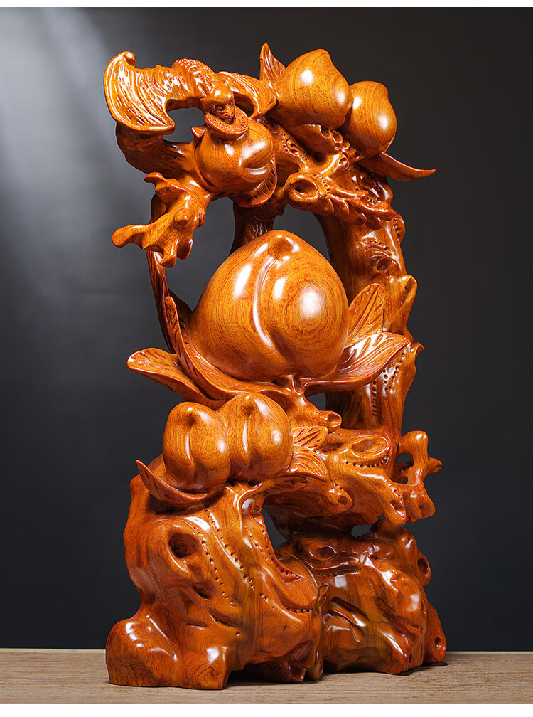 轻奢高档高端花梨木雕寿桃摆件实木福寿双全爷爷奶奶长辈祝寿贺寿生日