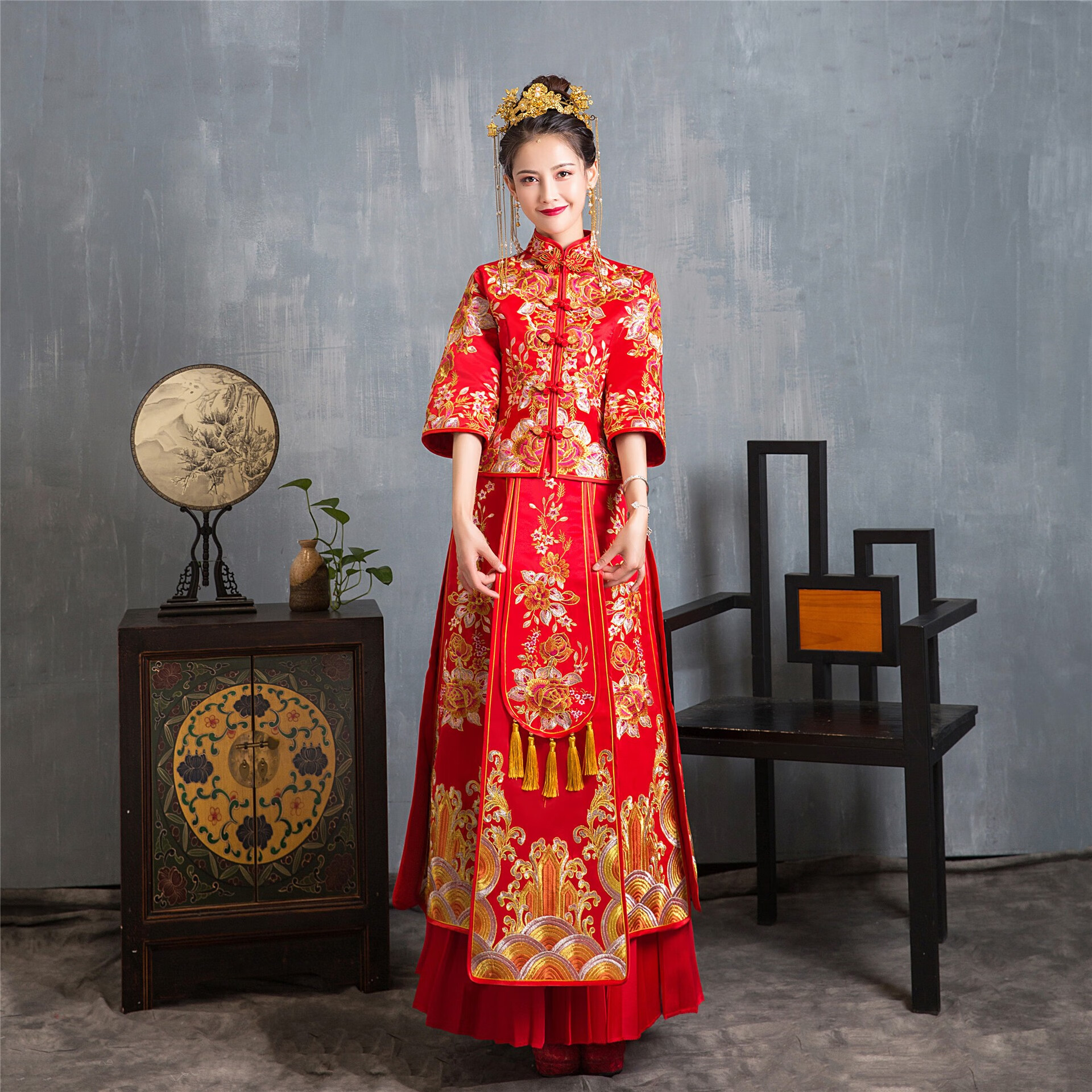 小个子遮肚子出嫁中式复古敬酒服秀禾服2021新款新娘服中国风婚纱中式