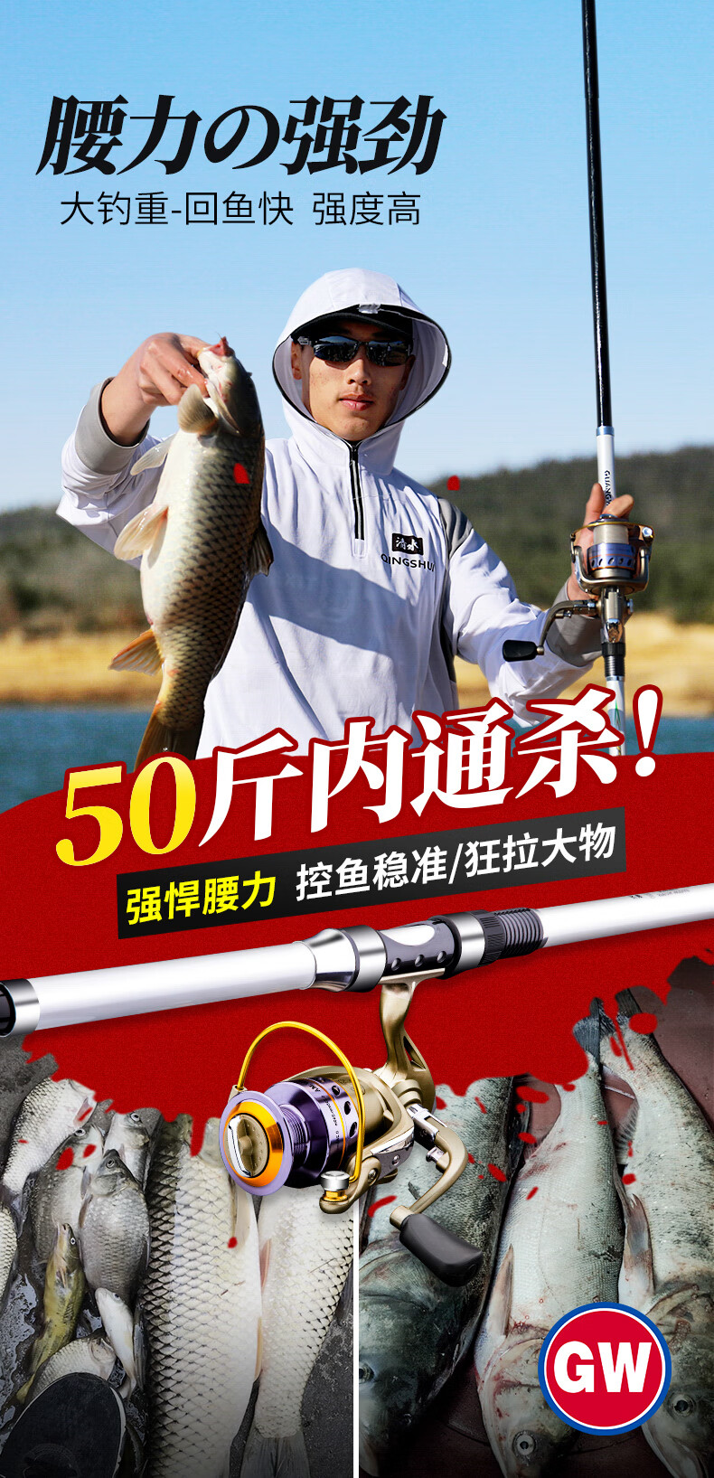 光威海竿套装3.6米远投竿碳素硬海杆2.4 2.7米抛竿海钓鱼竿渔具 4.