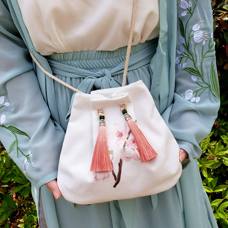 新品新款印花图案古风汉服包斜挎包单肩包流苏包中国风古代荷包配古装