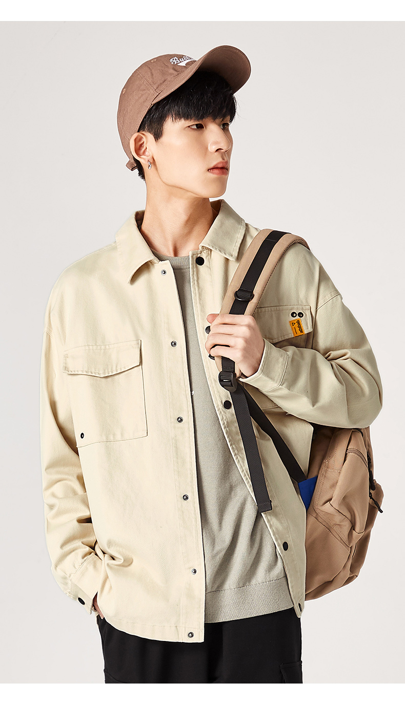 以纯线上品牌a21春季2021新款男装磨毛宽松翻领长袖开胸单层外套男士