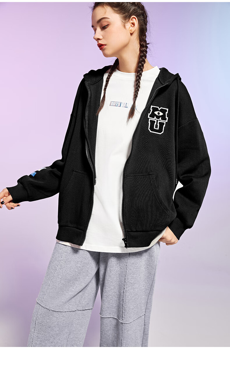 girl【怪兽大学联名】连帽开衫灰色卫衣女宽松韩版外套上衣2021春季