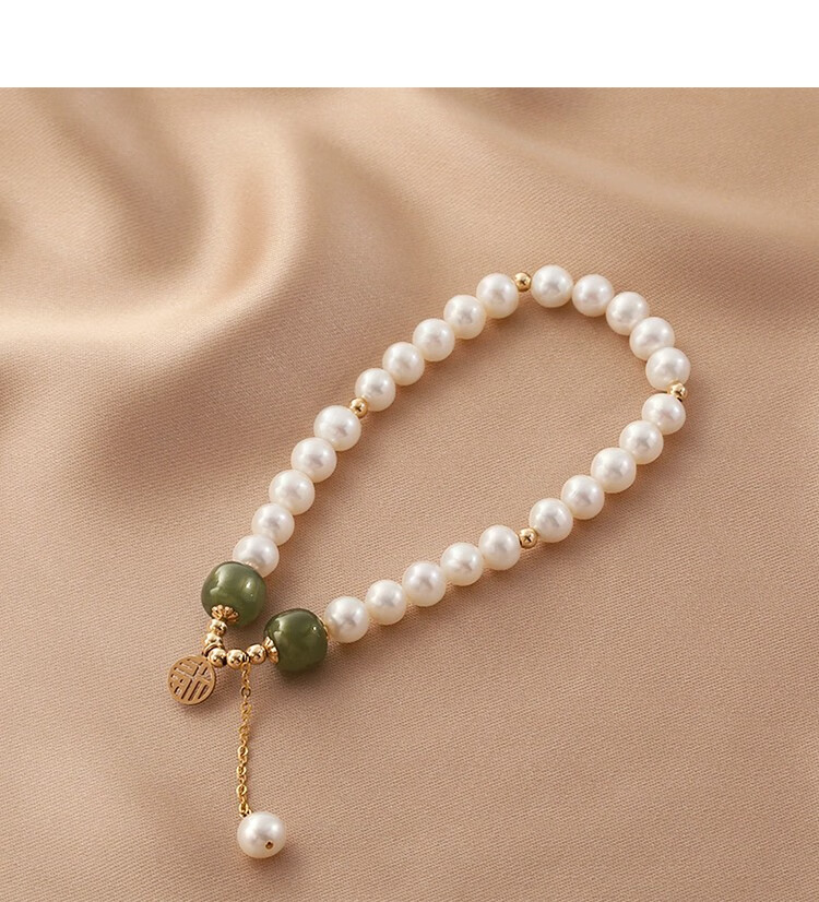 复古天然和田玉珍珠手链女时尚气质简约百搭小众设计感手链约17厘米