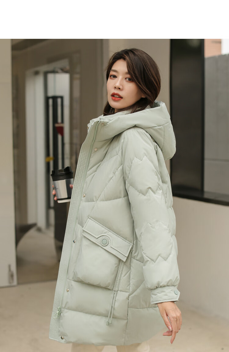 冰洁羽绒服女2021年新品中长款连帽通勤时尚休闲直筒型保暖外套冬装