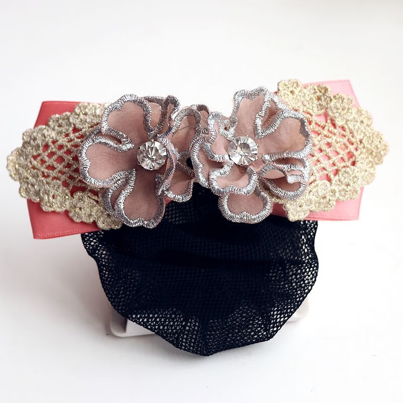 花朵夹子头饰品发夹后脑勺头花女职业盘发网兜酒店护士银行工作发夹