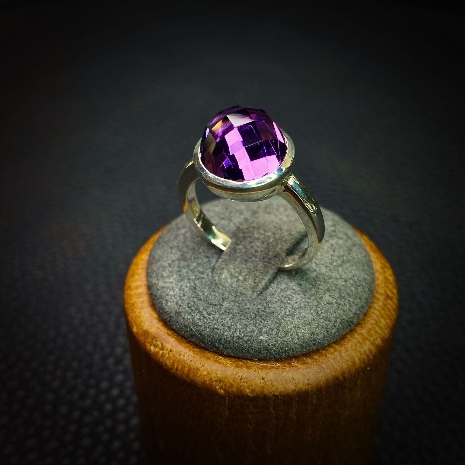 爱优美半藏珠宝乌拉圭紫水晶戒指手工银饰原创设计宝石级别新款女简洁