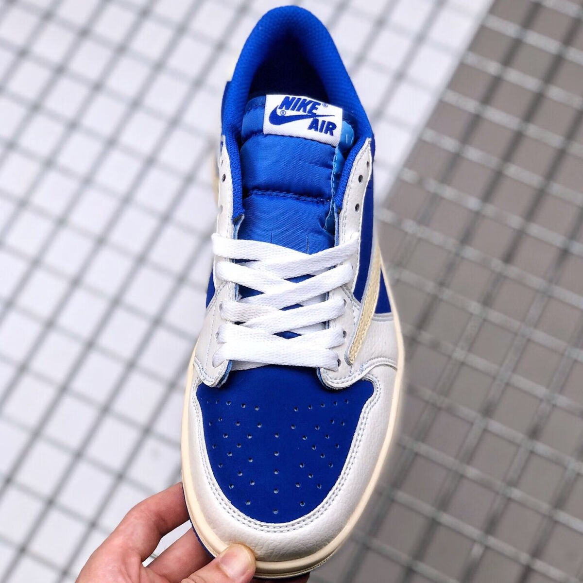 纯原aj1 lowog 乔1倒钩反钩鬼脸低帮篮球鞋男女款板鞋莆田 蓝色 36