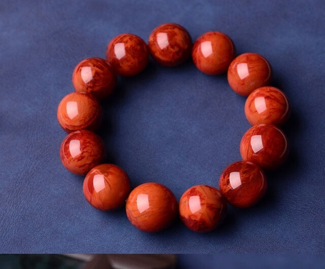 爱优美天然九口川料南红玛瑙手链火焰纹多宝手串满色满肉柿子红本命年