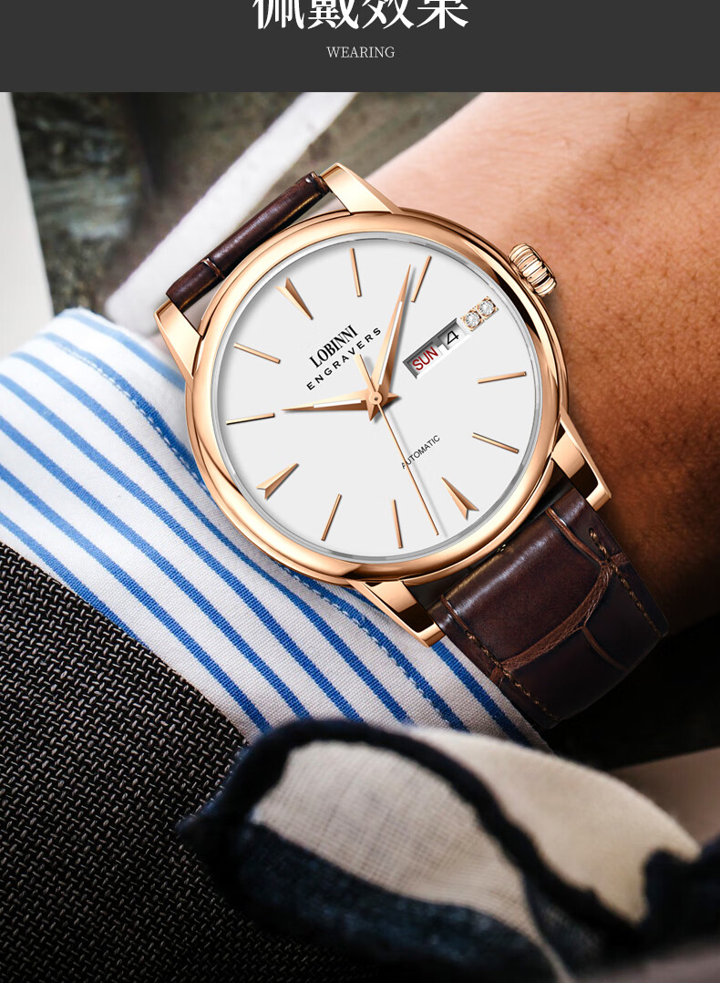 罗宾尼(lobinni) 【人气京选】手表男全自动机械表商务背透防水真皮男